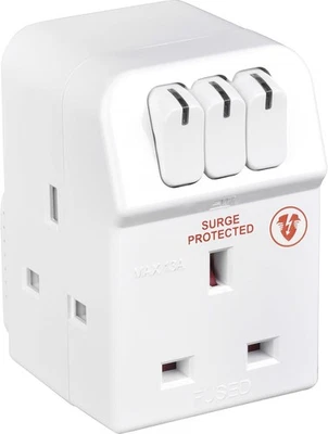 Masterplug Three Socket Surge Protected Adaptor with Individual Switches  - Image 1 of 4