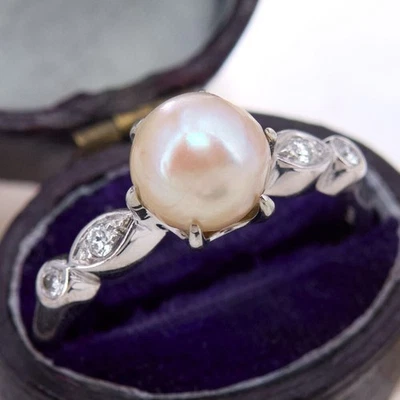 Elegante anello anniversario in argento sterling 925 con perle Natura... - Immagine 1 di 4