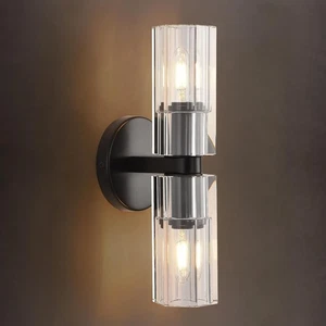 Knurldon 2-Light Black K9 Crystal Wall Sconces Modern Brass Vanity Fixture Set - Picture 1 of 8