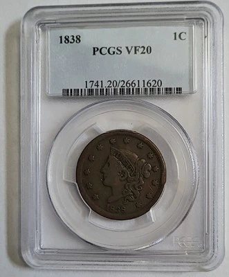 1838 1C PCGS VF 20   j5 - Image 1 of 4