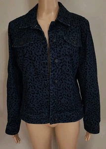 Chicos Damen Jeansjacke Größe 2 Leopardenmuster blau schwarz Veloursmuster Knöpfe  - Bild 1 von 5