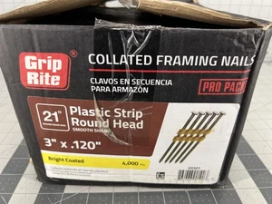 Grip-Rite Collated Framing Nails 3"X0.120" Plastic Smooth Shank Round Head Steel - Picture 1 of 6