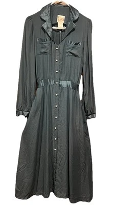 Vintage Gunne Sax Green Satin Victorian Dress Prairiecore Whimsy Size 9 - Image 1 of 4