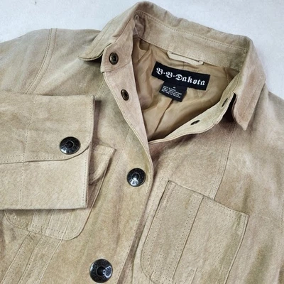 Chaqueta BB Dakota para mujer cuero gamuza tostado medio estilo occidental botón a presión  Foto 1 de 4