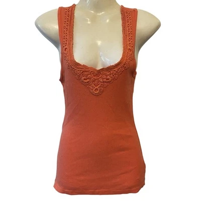 Guess Top Mujer M Naranja Sin Mangas Encaje Acanalado Coqueta Y2K Fairy Grunge Ajustado Foto 1 de 4