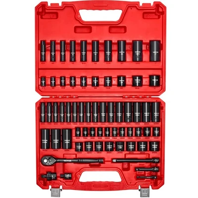 VEVOR 3/8 in Drive Impact Socket Set 64 Piece SAE 5/16 to 1 in Metric 6-24 mm - Image 1 of 4