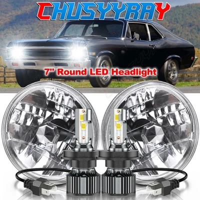 Par de faros LED redondos de 7 pulgadas haz alto-bajo para Chevrolet Chevy II/Nova 1969-1979 Foto 1 de 4