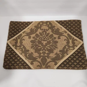 Set of 4 Brown Gold Jacquard Placemats Fleur de Lis Damask Reversible - Picture 1 of 5