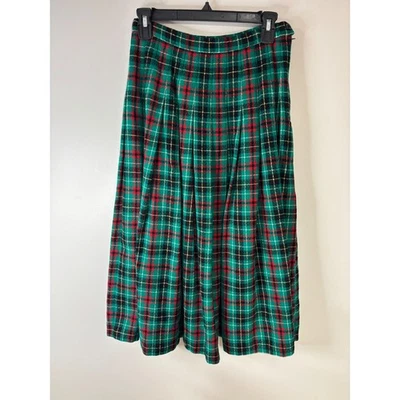 Pendleton Classic Plaid Wool Pleated Midi Skirt Size 8 Green Red Black - Image 1 of 4