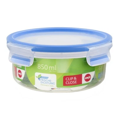 Emsa 508552 Clip & Close round food storage container 0.85 litres, transparent/b - Image 1 of 4