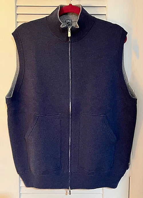Chaleco Suéter Fedeli Italia Azul Marino y Gris 100% Cachemira Cremallera Completa ~ XXXL Foto 1 de 4