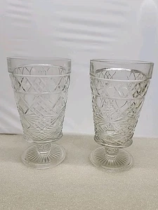 Hazel Atlas Big Top Peanut Butter Footed Iced Tea 5 5/8" Glass Set of 2 - Picture 1 of 3