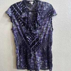 xhilaration Women’s Purple Sheer Ruffled Top W/smocked Waist & Flutter Sleeve - Picture 1 of 7