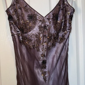 VTG ADRIANNA PAPELL Evening Beaded Formal Dress 90s Y2K Spaghetti Handkerchief 8 - Picture 1 of 18