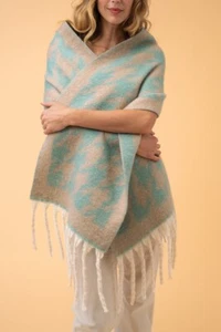 Powder Harper gemütlicher Damenschal (Aqua & Taupe) Geschenktasche AW23 UVP £32 (50 % RABATT) - Bild 1 von 2