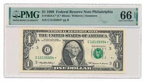 UNITED STATES banknote $1 Philadelphia 1999 Star note* PMG grade MS 66 EPQ - Picture 1 of 2