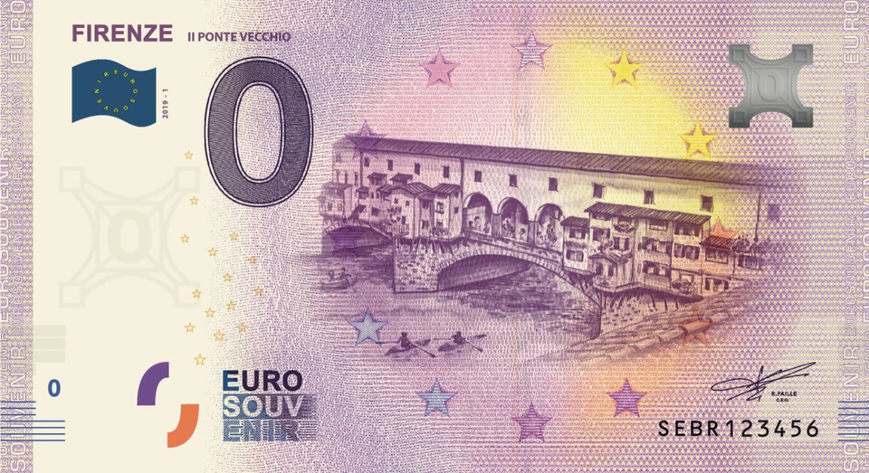 Zero Euro Souvenir Banknote Offizier Italien 2019 - Florenz Brücke Alt - Image 1 of 1
