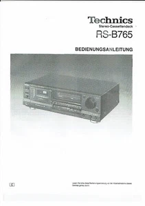 Technics  Bedienungsanleitung user manual owners  für RS- B 765 deutsch Copy - Bild 1 von 1