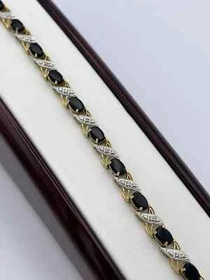6Ct Oval Cut Lab-Created Black Onyx XO Tennis Bracelet 14K Yellow Gold Plated - Image 1 of 4