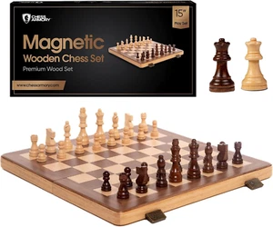 15" Magnetisches Schachspiel aus Holz mit handgefertigten Staunton Figuren und Aufbewahrung - Bild 1 von 12
