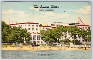 1949 BILOXI MISSISSIPPI THE BUENA VISTA HOTEL GULF OF MEXICO LINEN POSTCARD - Picture 1 of 2