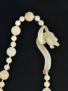 Antique/Vintage Asian Carved Celadon Jade Jadeite Dragon Clasp Necklace - Picture 1 of 9