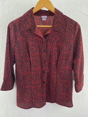 Blusa Top Laura Scott M Petite Negra Roja Cuello Usada en Excelente Condición (W5380-G6) Foto 1 de 4