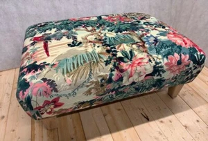 NEW Large Footstool in Linwood Jungle Rumble / Leopard LF1986C/001 Velvet Fabric - Picture 1 of 6