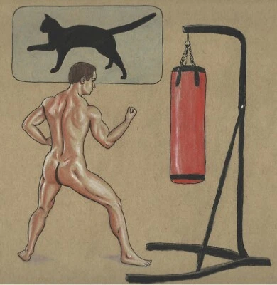 Figura masculina desnuda dibujo tinta y pastel artista Jerome Cadd entrenamiento deportivo Foto 1 de 3