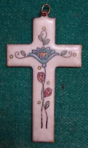Vintage EMAILLE LG BRUSTKREUZ - BLUMEN 94mm - Bild 1 von 5