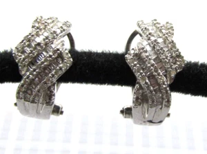 TWISTING BYPASS WHITE DIAMOND 1/2" EARRINGS Sterling Silver 925 NWOT ED1 - Picture 1 of 4