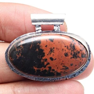 Pendant Mahogany Obsidian Gemstone Gift For Her Silver Jewelry 1.25" - Picture 1 of 7
