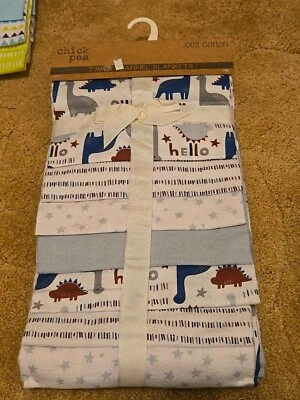 Paquete de 7 mantas de franela Chick Pea Baby NUEVAS 100 % algodón 30x36 dinosaurios estrellas azul Foto 1 de 4