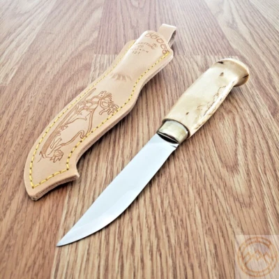 Marttiini Lynx 121 Fixed Knife 3.5" Stainless Steel Blade Curly Birch Handle - Image 1 of 4