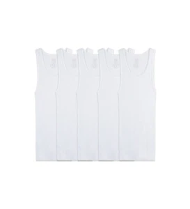 Fruit Of The Loom Boys White Tank Top A-Shirts 5 Pack - Picture 1 of 3