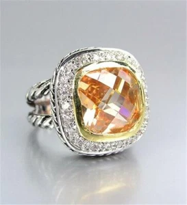 NEW 18kt Gold Plated Champagne Brown Topaz Crystal Antique Cable Square Ring - Picture 1 of 3