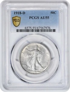 1918-D Walking Liberty Silver Half Dollar AU55 PCGS - Picture 1 of 4