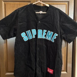 Supreme Corduroy Baseball Jersey SS18 Color Black Men's Size M - Picture 1 of 8