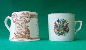 PAIR OF WW1 VICTORY & PEACE CELEBRATION MUGS. ROYAL DOULTON & UNBRANDED EXAMPLES - Picture 1 of 19