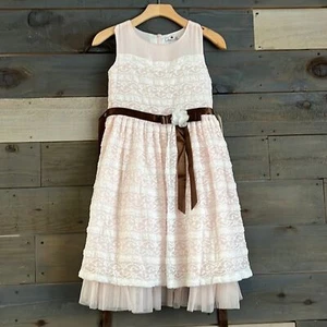 NEW $162 Cherbella Boutique Girls Formal Flower Girl Lace Dress with Sash 12 - Picture 1 of 14