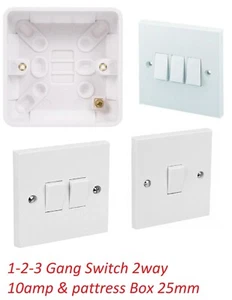 1-2-3 Gang Light Switch 2 Way 10Amp Single Surface Pattress Box, 25 mm Deep - Picture 1 of 8