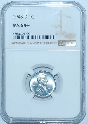1943 D NGC MS68+ Lincoln Wheat Steel Cent Tied For Finest Registry - Image 1 of 2