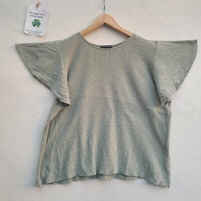 Adrianna Papell Short Sleeve Blouse Women Size L Green Cotton Top - Image 1 of 4