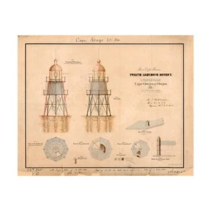 Lighthouse Print, Antique Architectural Nautical Drawing Wall Art Décor, 8"x10" - Picture 1 of 1