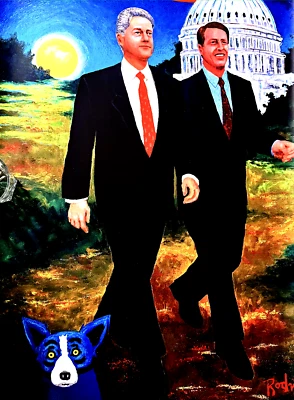 GEORGE RODRIGUE PERRO AZUL FIRMADO NUMERADO SELLO INAUGURAL PRESIDENCIAL IMPRESIÓN IRIS Foto 1 de 4