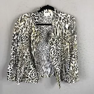 Chicos 2 Jacket Womens Large Cheetah Print 100% Linen Artsy Lagenlook Beach - Picture 1 of 18