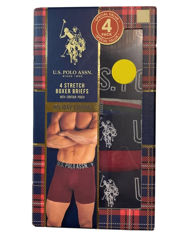 США POLO ASSN. МУЖСКИЕ X4 - В ПОЛОСКУ SZ СРЕДНИЙ - УПАКОВКА 4 ТРУСЫ-БОКСЕРЫ НИЖНЕЕ БЕЛЬЕ  - Изображение 1 из 1
