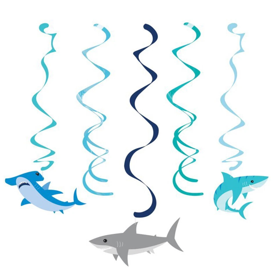 Shark Party Supplies Dizzy Danglers Hanging Swirls 5Pk Birthday Decoration Boy  - Image 1 of 1