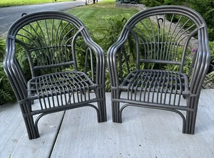 Set of 2 Vintage Midcentury Boho Bamboo Club Arm Chairs Coastal Beach - Picture 1 of 8