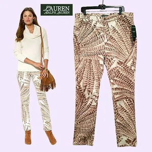 LAUREN RALPH LAUREN NEW Leaf Print Velvet Slim Fit Skinny Jean Pant 20 - Picture 1 of 12